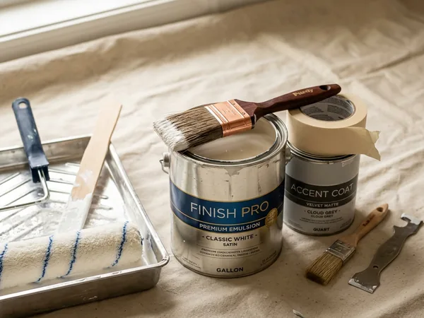 Professional interior painting tools and brushes